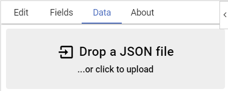 Drop the JSON file here, or click the upload area to browse to the file.