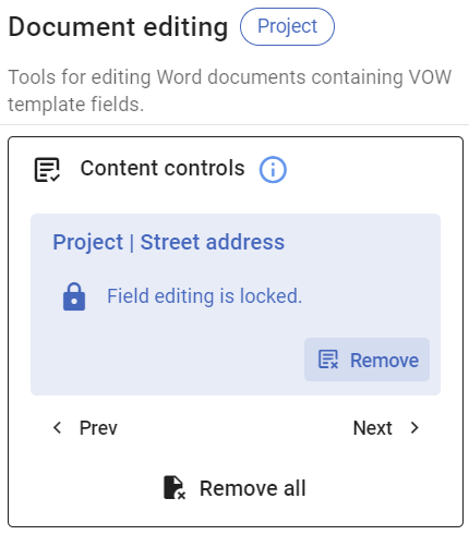 The content control editing panel.