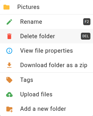Directory tree context menu