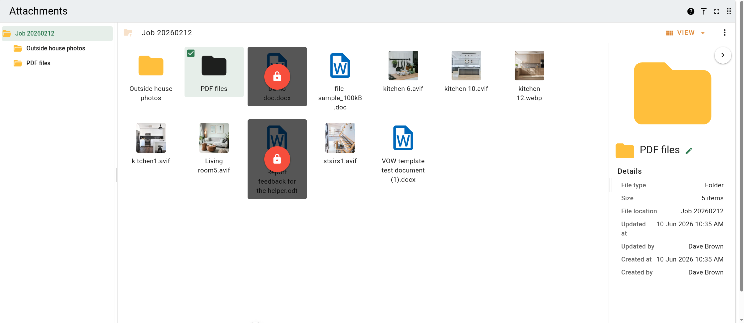 Attachment panel folder view