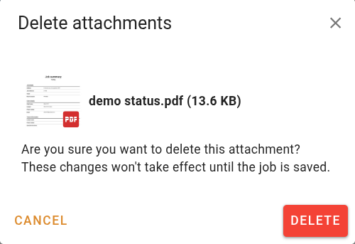 Delete attachments confirmation dialog