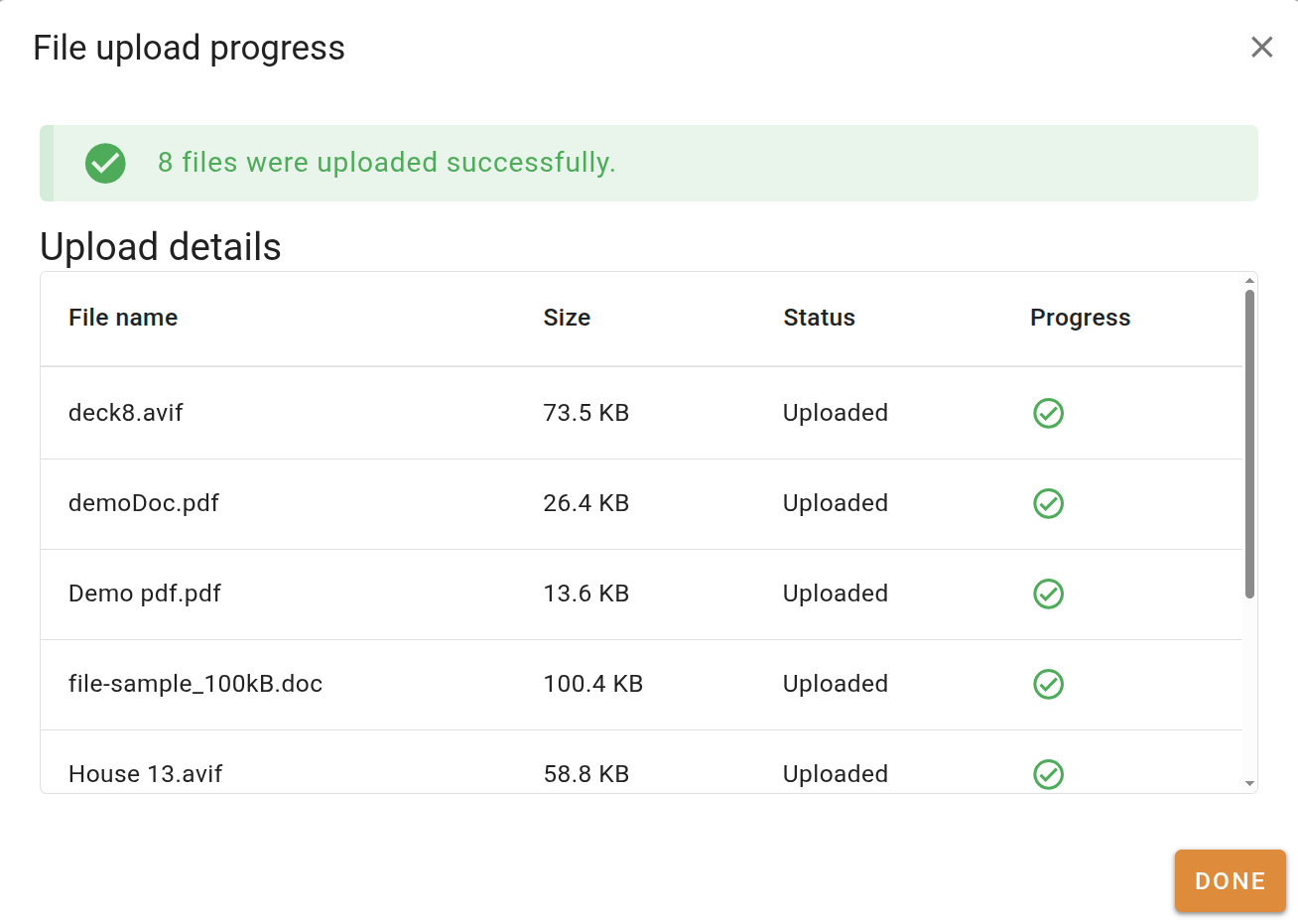 File upload progress dialog