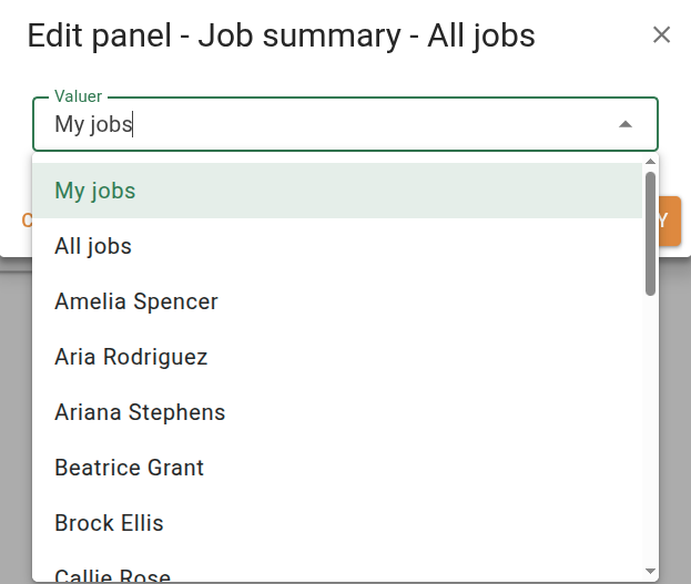 Job summary panel settings