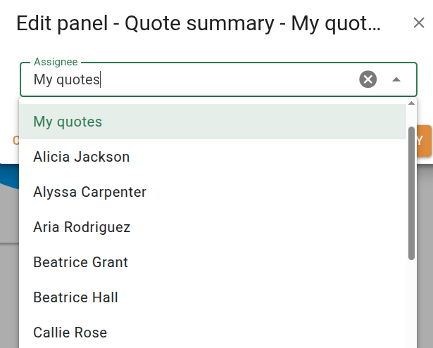 Quote summary panel settings