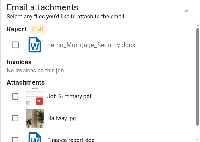 Email attachments selector