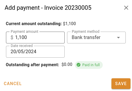 Accept payment popup