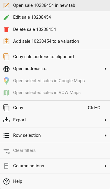 Properties grid context menu