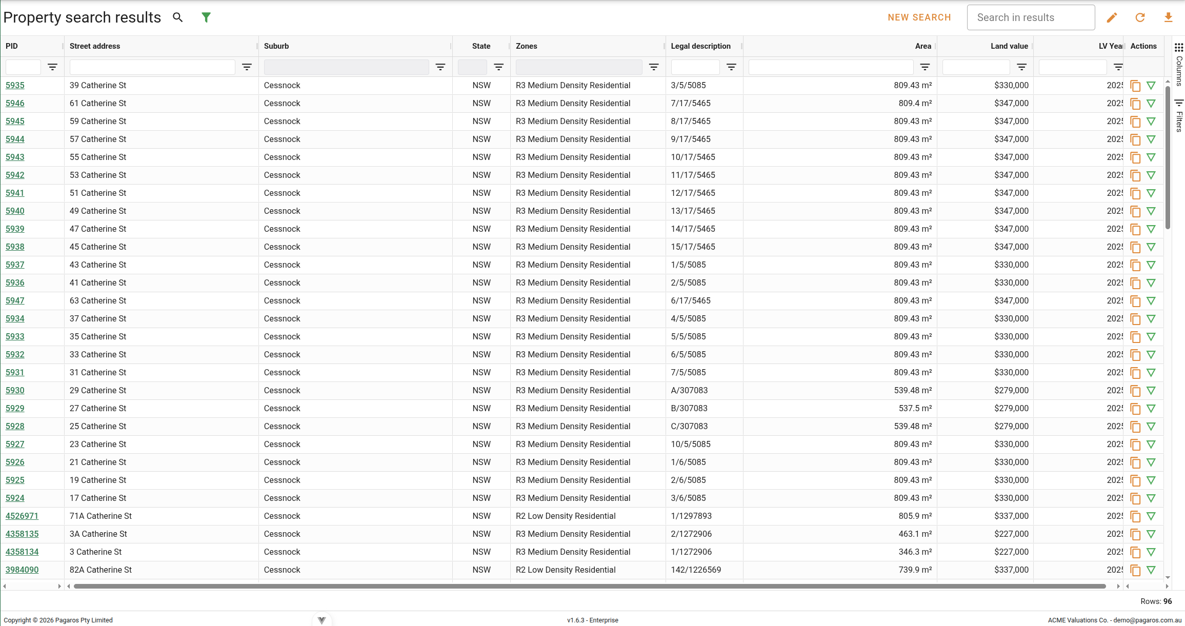 Properties search results