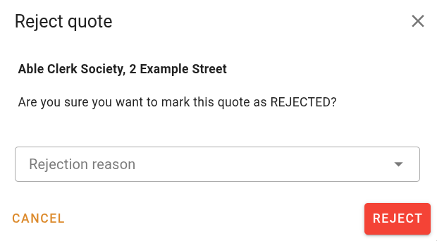 Reject quote dialog