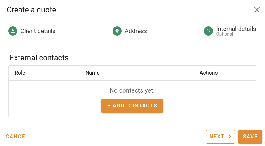 Quote wizard — client details
