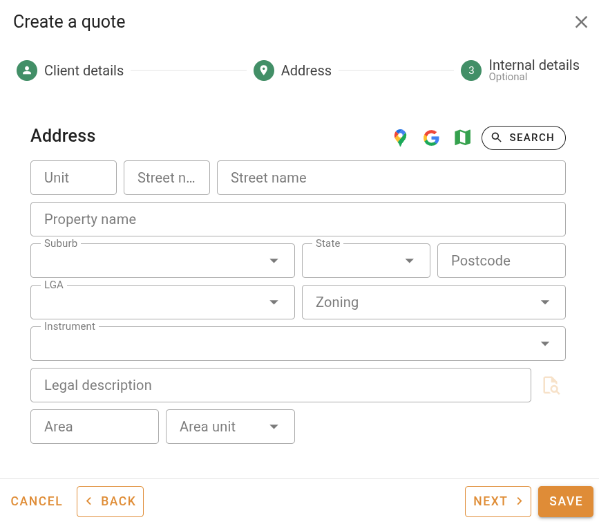 Quote wizard — address