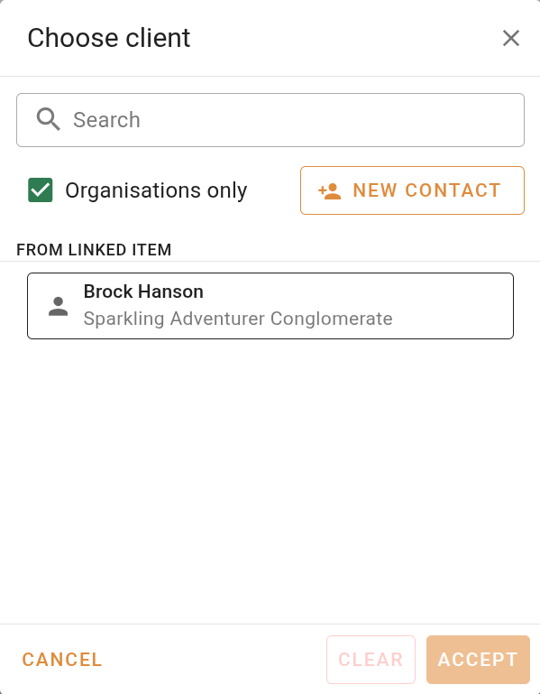 Choose client dialog