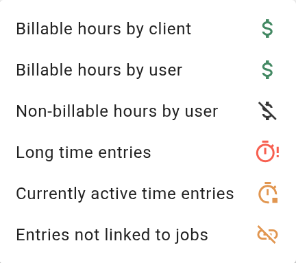 Time tracking report presets menu