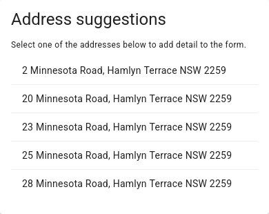 Address suggestions card