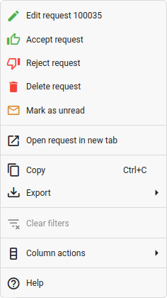 Grid context menu