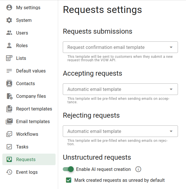 Request settings