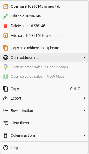 Sales grid context menu