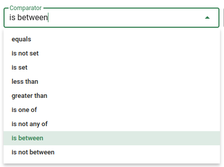 Search comparator dropdown