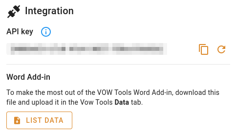 The Integration panel in My settings