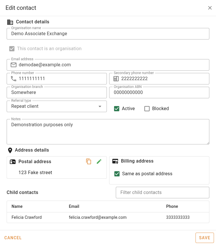Child contact dialog