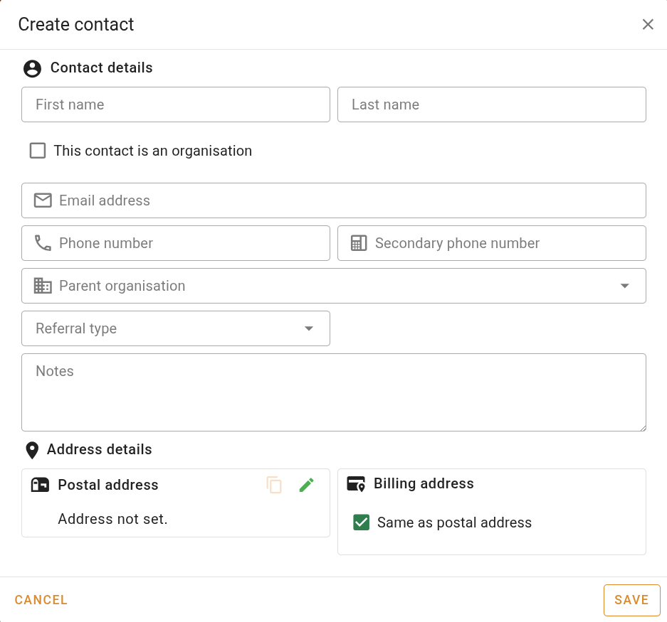New contact dialog