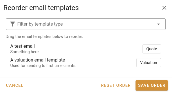Reordering templates