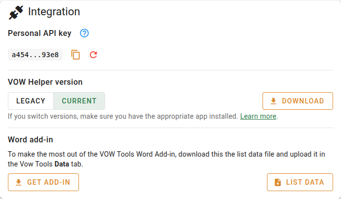 Integration settings
