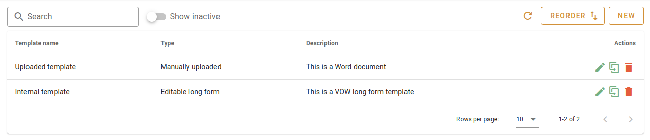 Report templates list