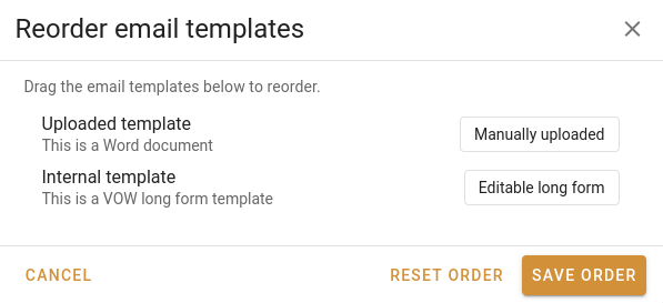 Reordering templates