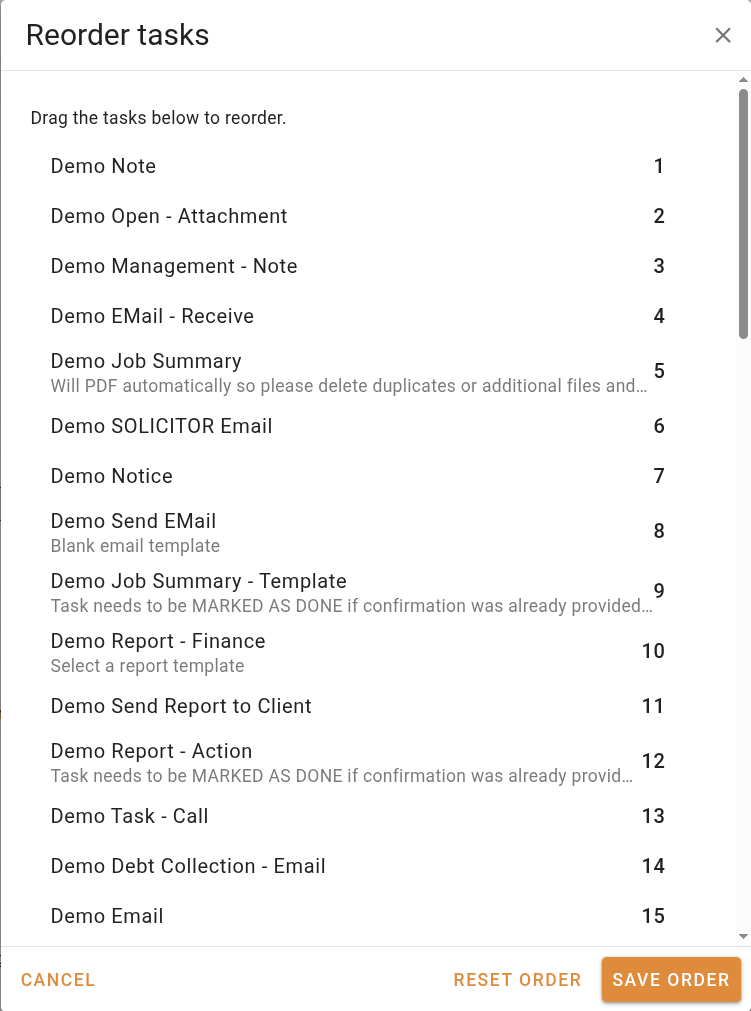 Reordering tasks
