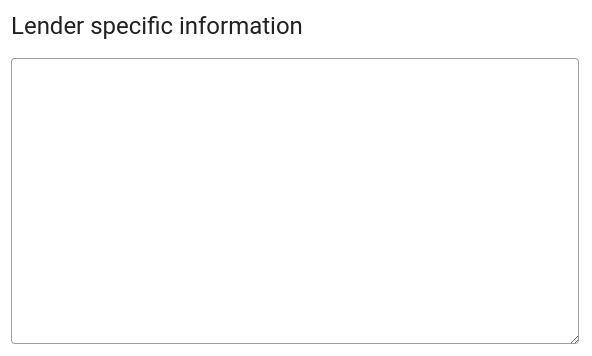 Lender specific information