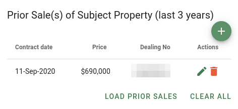 Prior sales of subject property