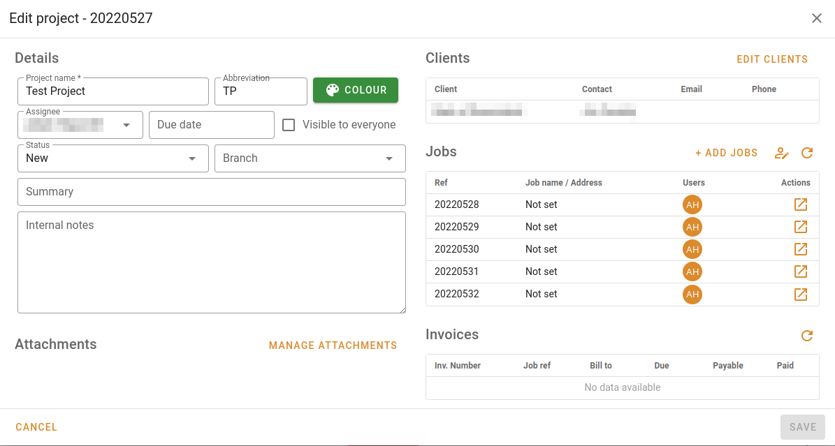 Project update popup