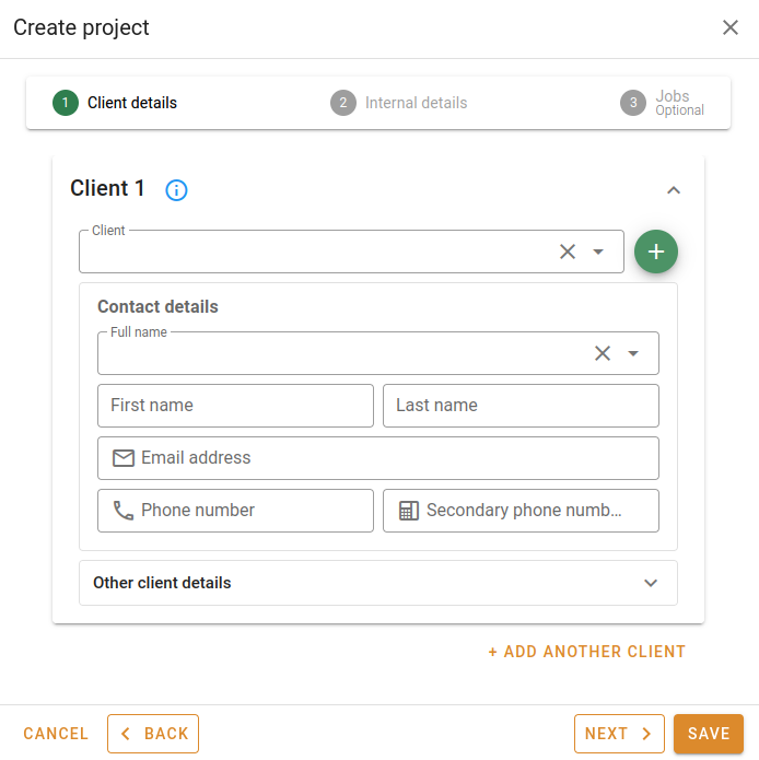 Project creation step 1