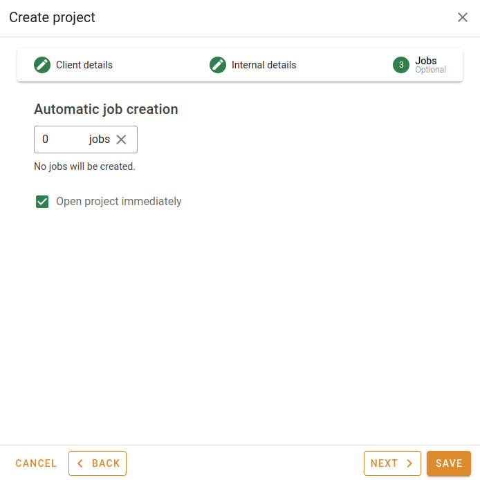 Project creation step 1