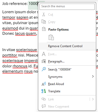 Unlink a field using Word’s Remove content control command.