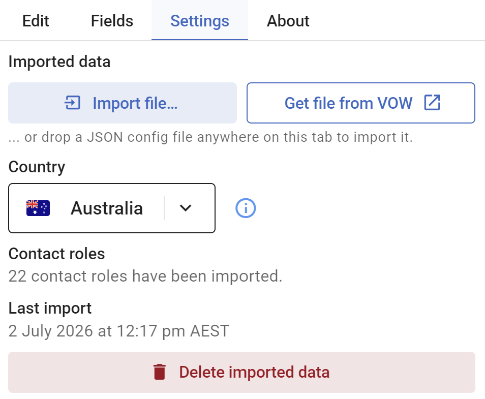 The import buttons in the Settings panel.
